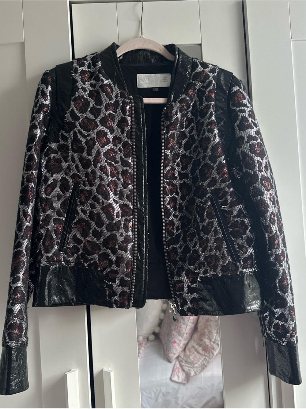 Cheetah print metallic faux leather jacket size medium